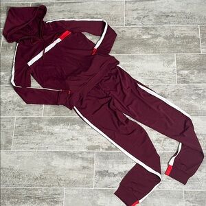 Women's Burgundy Track Suit with White Stripes